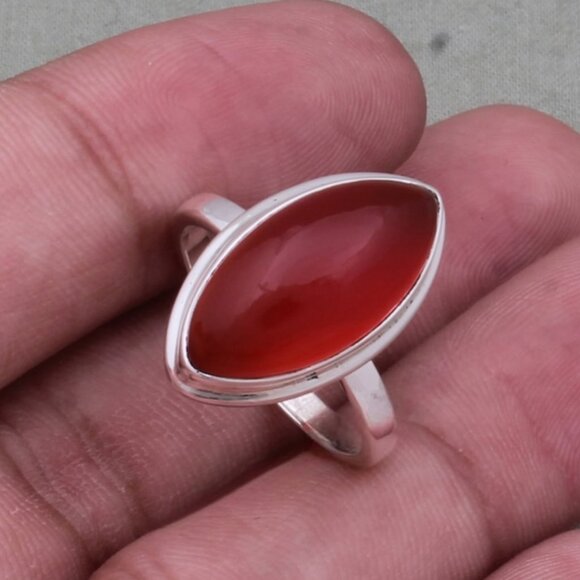 Red Onyx Marquise Ring: Handmade Sterling Silver Statement Ring - Picture 1 of 7